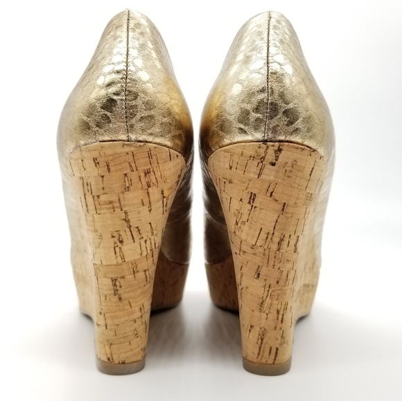 Franco Sarto Surf Peep Toe Metallic Wedge Sz 9 - Picture 3 of 8